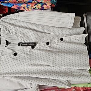 Nwt Button Up Unique Spectrum Black and White Striped Shirt #32